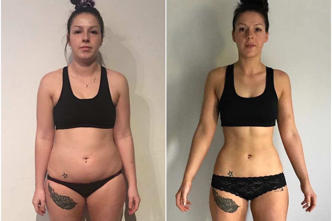 pirms un pēc svara zaudēšanas